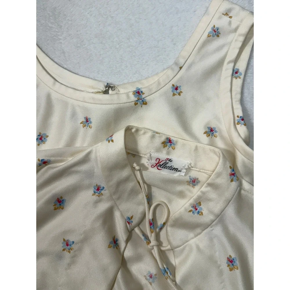 Vintage The Kollection Floral Midi Dress and Jacket Set Cream Blue Red 70s Style